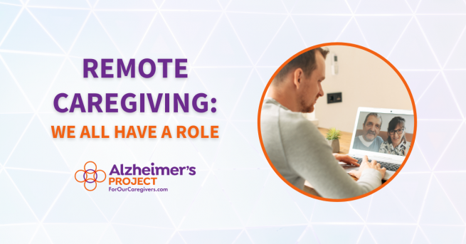 Remote Caregiving: We All Have a Role | Alzheimer's Project | Picture of a man talking to his parents on the computer