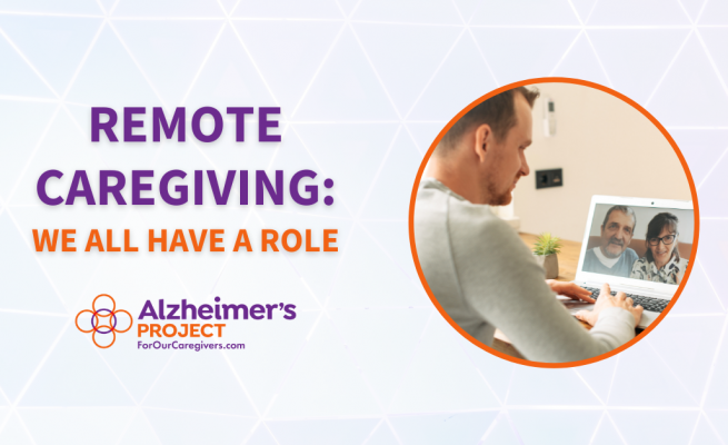 Remote Caregiving: We All Have a Role | Alzheimer's Project | Picture of a man talking to his parents on the computer